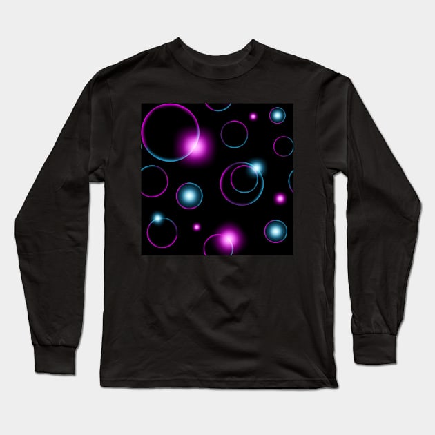 Neon Circles on Dark Background Long Sleeve T-Shirt by Cordata